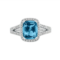 1 CT Cushion Cut Blue Topaz Diamond 925 Sterling Silver Halo Split Shank Promise Gift Ring