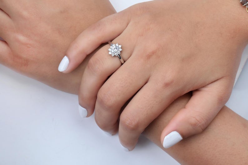 1.5 CT Oval Cut Diamond White Gold Over On 925 Sterling Silver Halo Wedding Ring