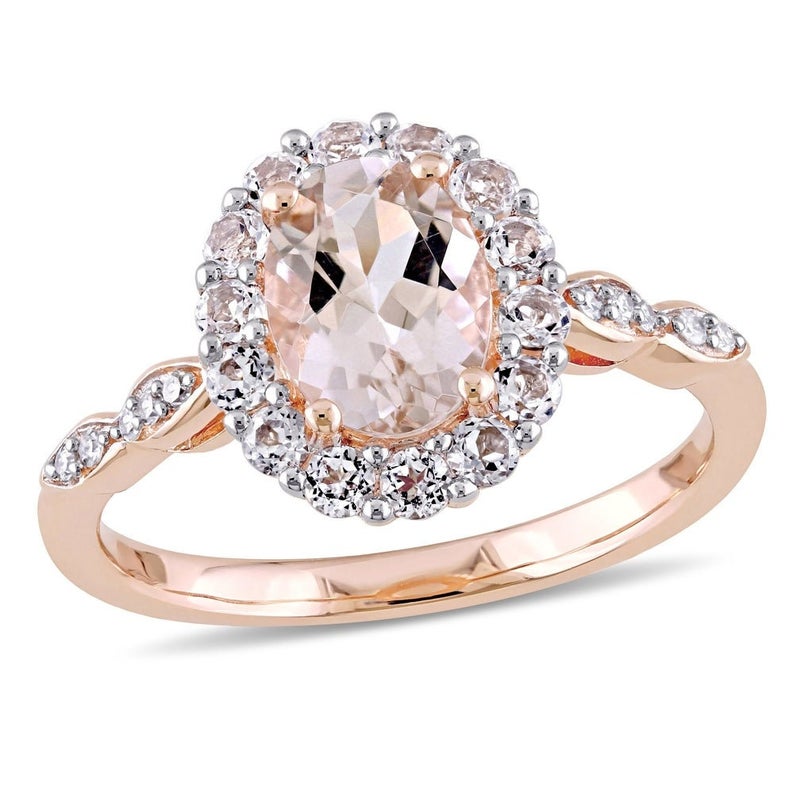 1 CT Oval Cut Morganite Diamond Rose Gold Over On 925 Sterling Silver Halo Wedding Gift Ring For Her