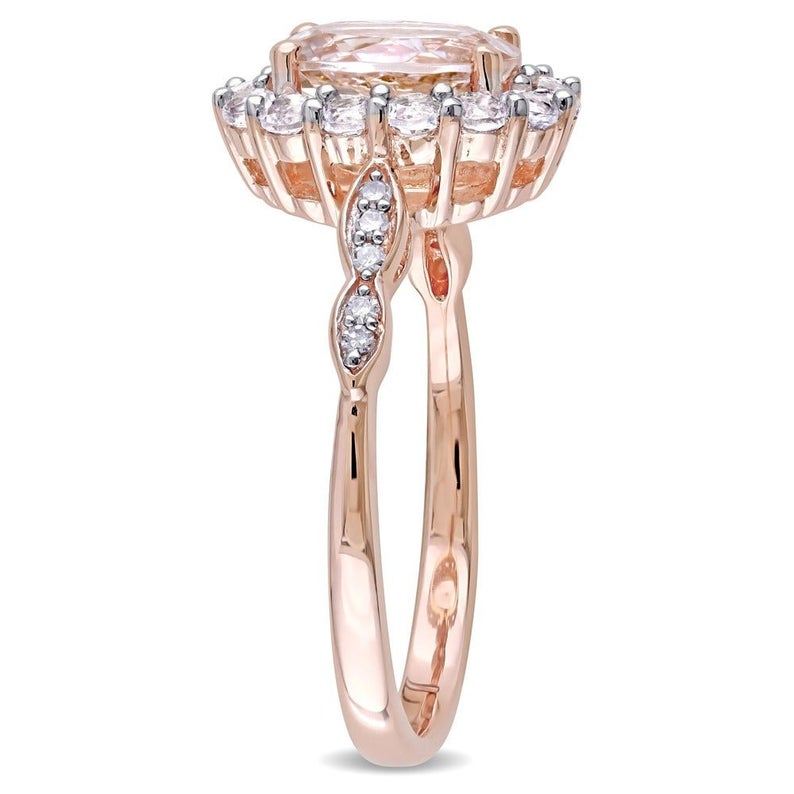 2 CT Oval Cut  Peach Morganite Diamond 925 Sterling Silver Halo Wedding Gift Ring Her