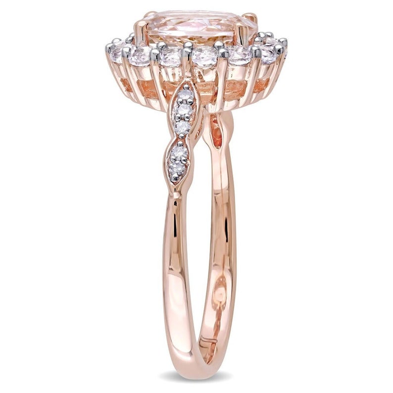 1 CT Oval Cut Morganite Diamond Rose Gold Over On 925 Sterling Silver Halo Wedding Gift Ring For Her