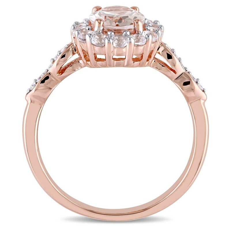 1 CT Oval Cut Morganite Diamond Rose Gold Over On 925 Sterling Silver Halo Wedding Gift Ring For Her