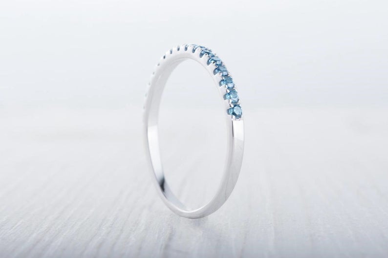 1 CT Round Cut Blue Topaz Diamond 925 Sterling Silver Half Eternity Engagement Ring