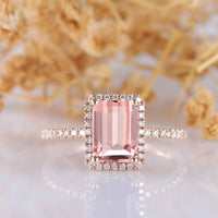 1 CT Emerald Cut Morganite Diamond 925 Sterling Silver Women's Wedding Halo Ring