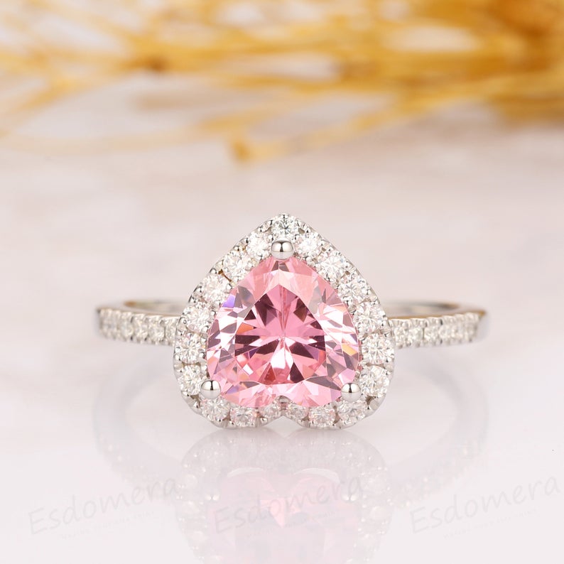 1.50 Ct Heart Cut Pink Sapphire 925 Sterling Silver Halo Proposal Ring For Her