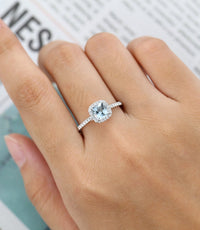 1 CT Cushion Cut Aquamarine Diamond 925 Sterling Silver Engagement Ring