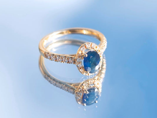 1 CT Oval Cut Blue Sapphire Diamond 925 Sterling Silver Halo Women Wedding Ring