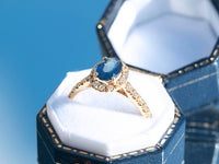 1 CT Oval Cut Blue Sapphire Diamond 925 Sterling Silver Halo Women Wedding Ring