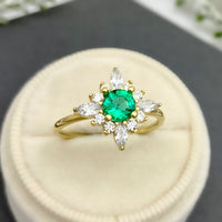 1 CT Round Cut Emerald & Marquise Simulated Diamond 925 Sterling Silver Halo Wedding Ring