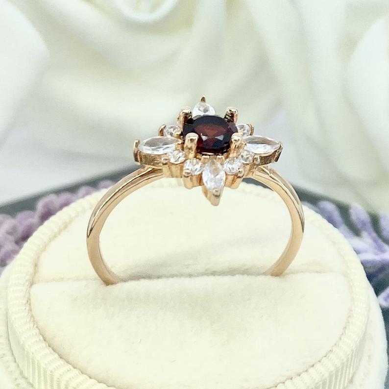 1 CT Round Cut Garnet & Marquise CZ Diamond 925 Sterling Silver Halo Wedding Ring