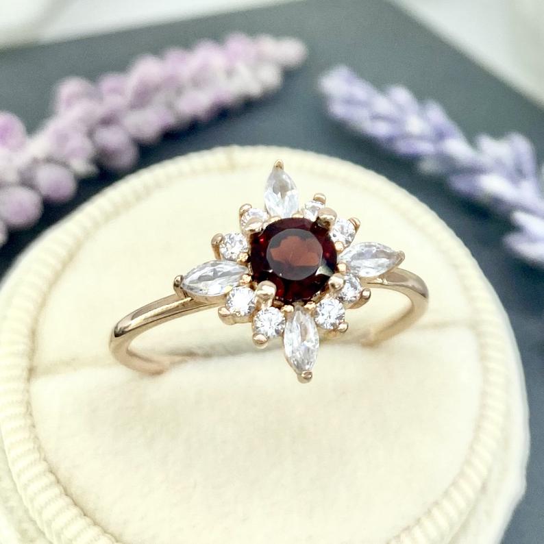 1 CT Round Cut Garnet & Marquise CZ Diamond 925 Sterling Silver Halo Wedding Ring