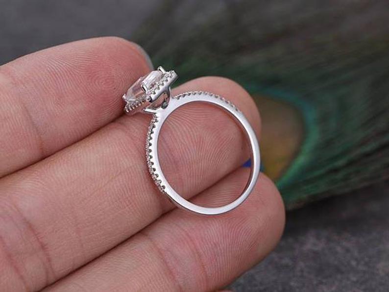 2.20 Ct Emerald Cut White Topaz White Gold Over On 925 Sterling Silver Halo Engagement Ring