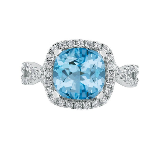 2 CT Cushion Cut Blue Topaz Diamond 925 Sterling Silver Halo Anniversary Gift Ring