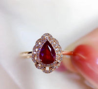2.75 CT Pear Cut Red Ruby Rose Gold Over On 925 Sterling Silver Halo Engagement Ring