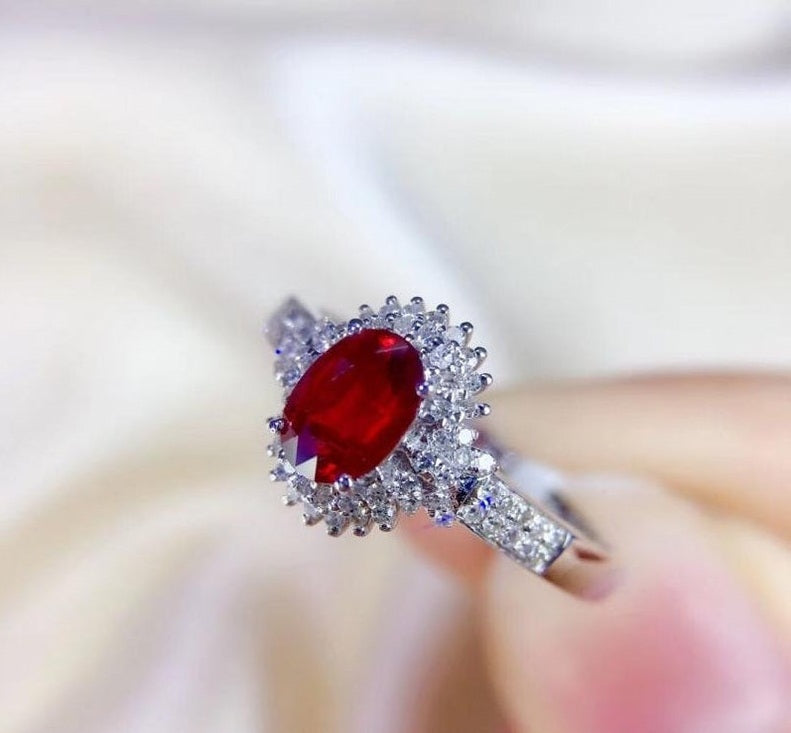 2.75 Ct Oval Cut Red Ruby Vintage Halo Engagement Ring White Gold Over On 925 Sterling Silver