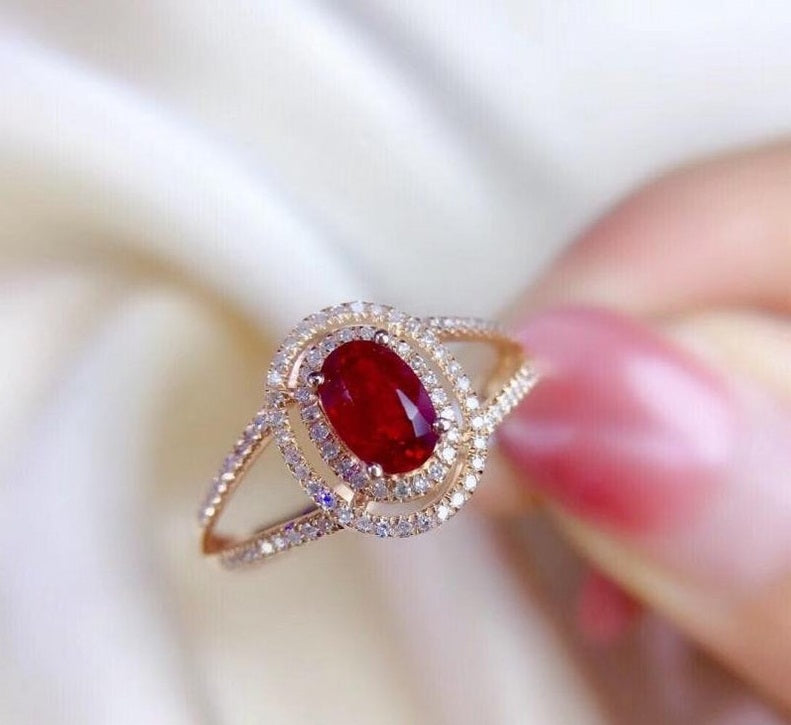 2.50 Ct Oval Cut Pink Ruby Yellow Gold Over On 925 Sterling Silver Double Halo Wedding Ring