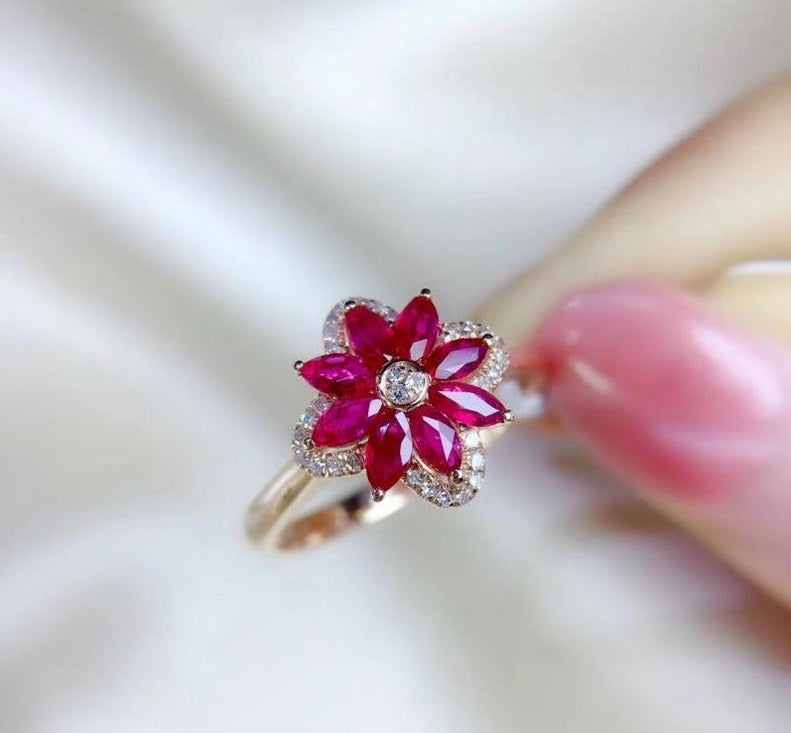 3.10 Ct Marquise Cut Pink Ruby Rose Gold Over On 925 Sterling Silver Floral Anniversary Gift Ring