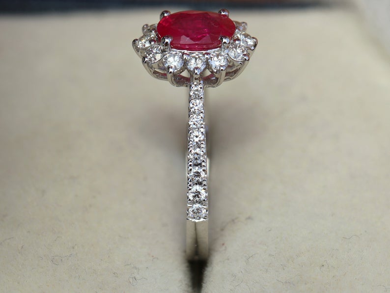 1 CT Oval Cut Pink Ruby Diamond White Gold Over On 925 Sterling Silver Halo Engagement Ring