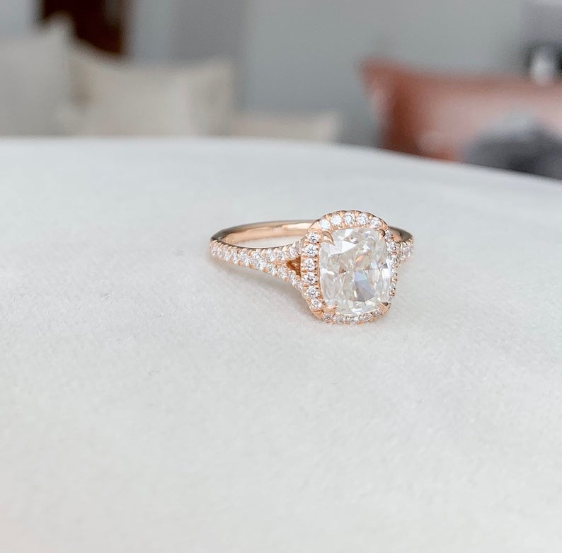 1 CT Cushion Cut Diamond Rose Gold Over On 925 Sterling Silver Halo Engagement Ring