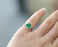 2 CT Cushion Cut Emerald Diamond 925 Sterling Silver Halo Women's Wedding Ring