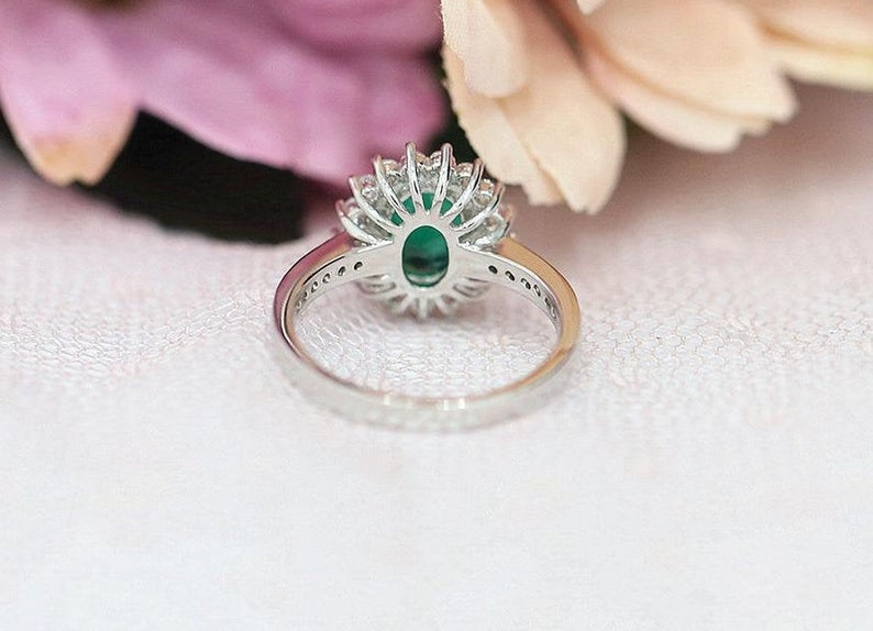 2 CT Round Cut Emerald Diamond 925 Sterling Silver Women Halo Engagement Ring