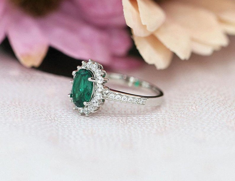 2 CT Round Cut Emerald Diamond 925 Sterling Silver Women Halo Engagement Ring