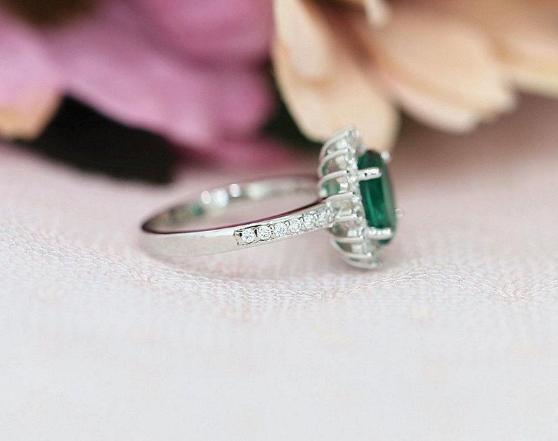 3 CT Round Cut Emerald Diamond 925 Sterling Silver Women Halo Wedding Ring