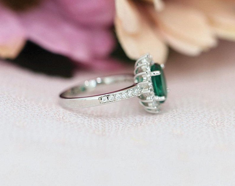 2 CT Round Cut Emerald Diamond 925 Sterling Silver Women Halo Engagement Ring
