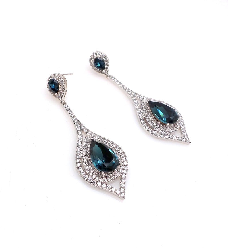 3.50 Ct Pear Cut London Blue Topaz 925 Sterling Silver Wedding Bridesmaid Bridal Earrings