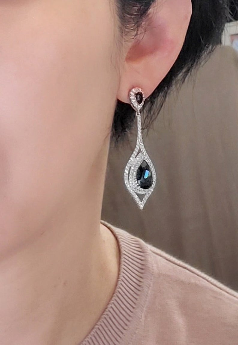 3.50 Ct Pear Cut London Blue Topaz 925 Sterling Silver Wedding Bridesmaid Bridal Earrings