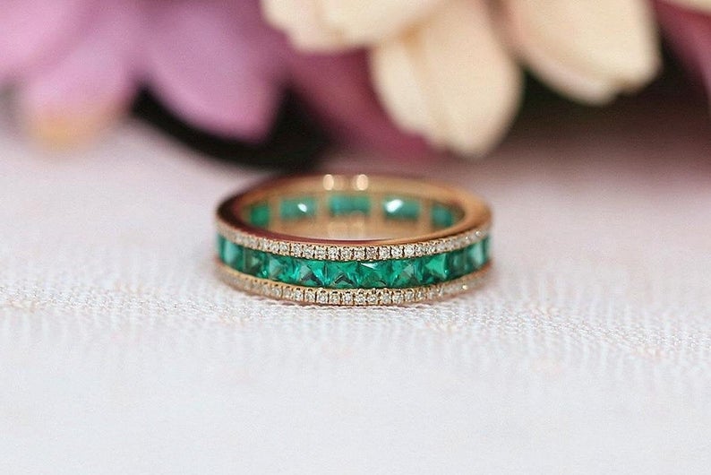 1.20 CT Princes Cut Emerald Diamond 925 Sterling Silver Full Eternity Band Ring