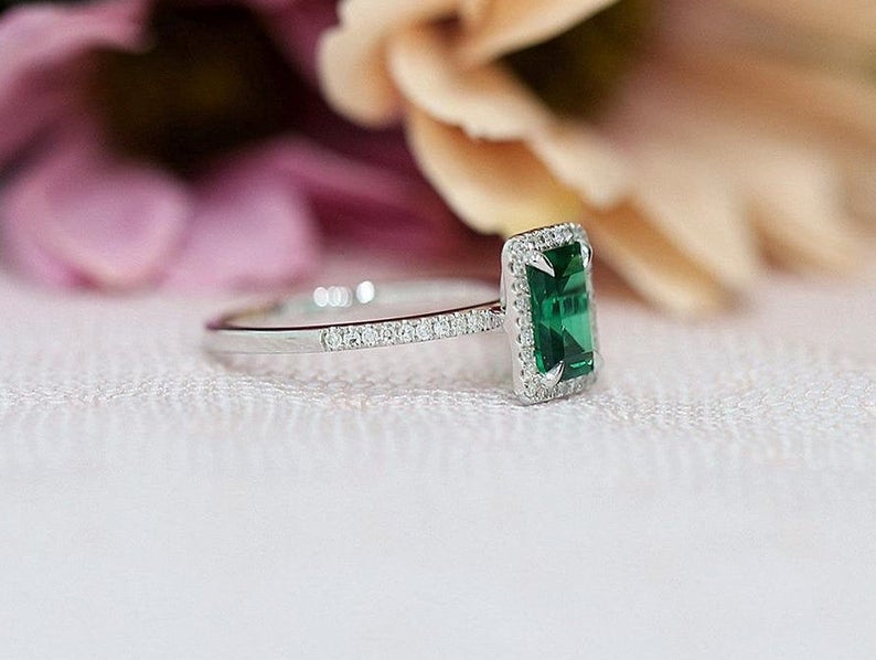 1 CT Cushion Cut Emerald Diamond 925 Sterling Silver Halo Anniversary Ring For Women