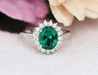 3 CT Round Cut Emerald Diamond 925 Sterling Silver Women Halo Wedding Ring