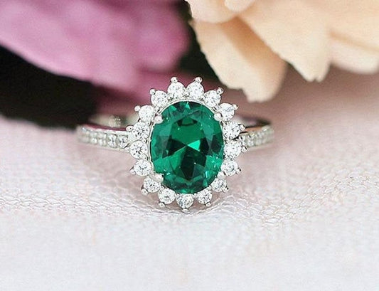 2 CT Round Cut Emerald Diamond 925 Sterling Silver Women Halo Engagement Ring