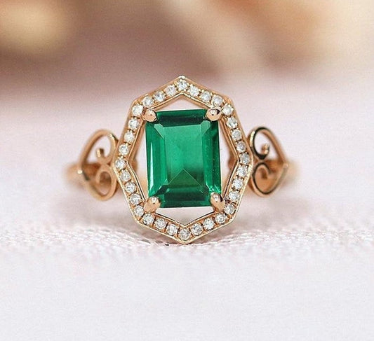 2 CT Princess Cut Emerald Diamond 925 Sterling Silver Art Deco Halo Wedding Ring