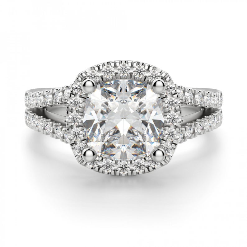 1 CT Cushion Cut Diamond 925 Sterling Silver Halo Anniversary Ring