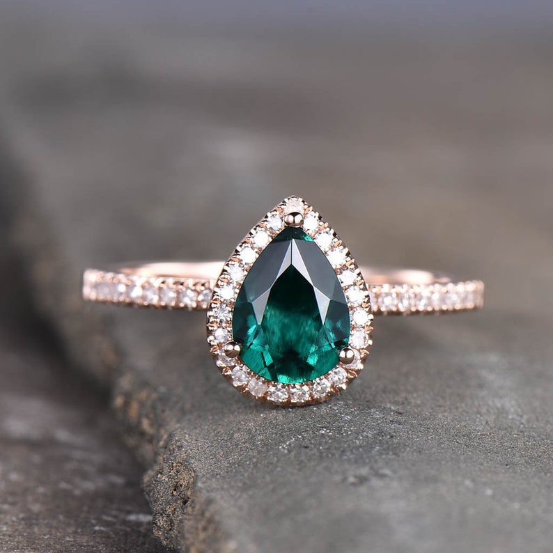 2 CT Pear Cut Emerald Diamond 925 Sterling Silver Engagement Halo Ring - atjewels.in
