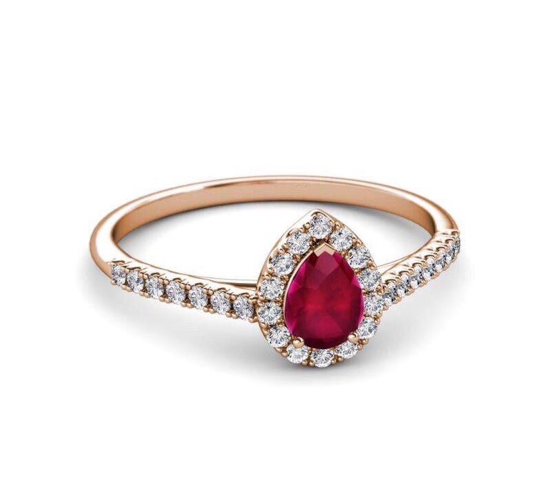 1 CT Pear Cut Ruby & CZ Diamond 925 Sterling Silver for Woman Promise Ring - atjewels.in