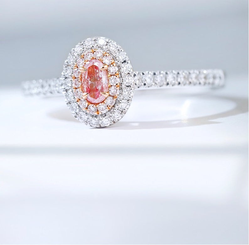 1 CT Oval Cut Pink Sapphire Diamond White Gold Over On 925 Sterling Silver Double Halo Promise Ring