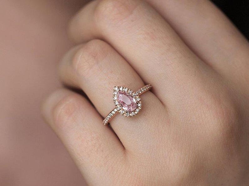 1 CT Pink Sapphire Diamond Rose Gold Over On 925 Sterling Silver Women Halo Promise Ring