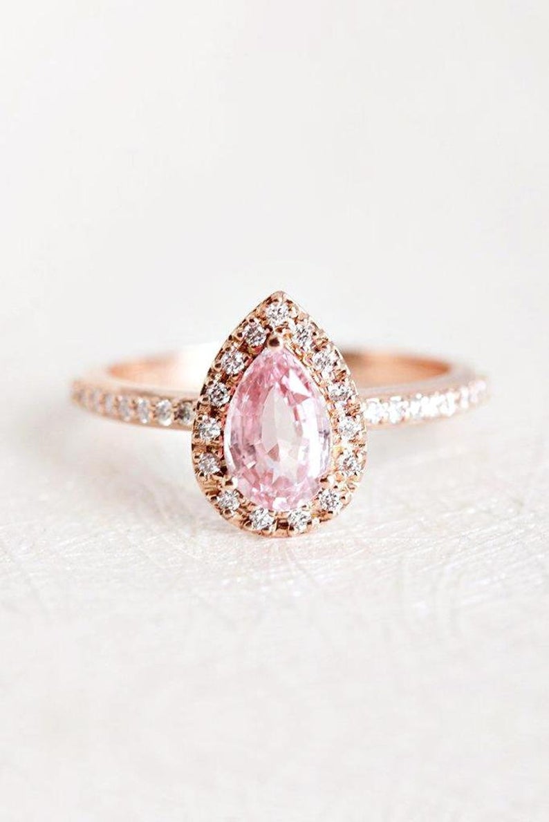 1 CT Pink Sapphire Diamond Rose Gold Over On 925 Sterling Silver Women Halo Promise Ring