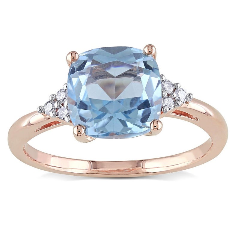 1 CT Cushion Cut Blue Topaz Diamond Rose Gold Over On 925 Sterling Silver Anniversary Ring