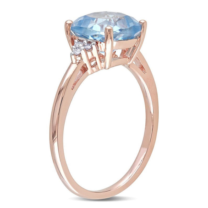 1 CT Cushion Cut Blue Topaz Diamond Rose Gold Over On 925 Sterling Silver Anniversary Ring
