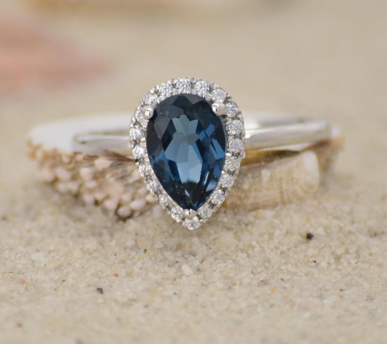 1 CT Pear Cut London Blue Topaz Diamond 925 Sterling Silver Anniversary Gift Ring - atjewels.in