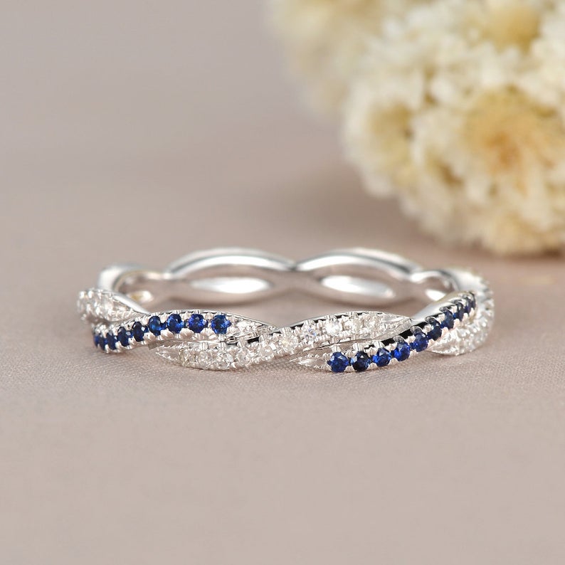 1.20 Ct Round Cut Blue Sapphire & White CZ Infinity Promise Gift Ring In 925 Sterling Silver