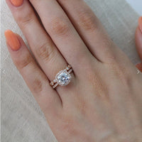 1 CT Cushion Cut White Diamond Rose Gold Over On 925 Sterling Silver Halo Bridal Ring Set