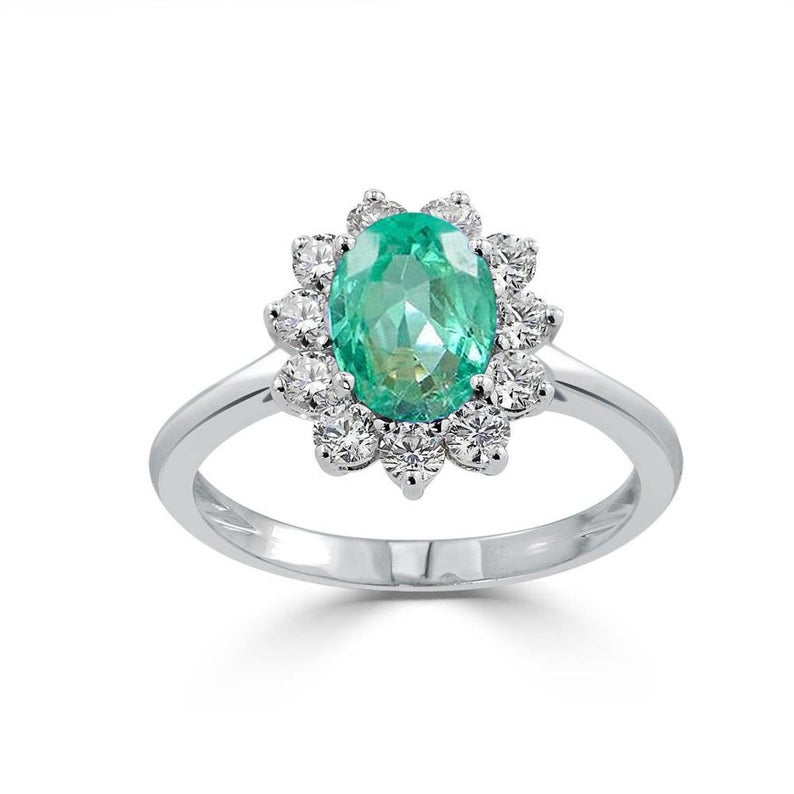2 CT Oval Cut Emerald Diamond 925 Sterling Silver Halo Anniversary Gift Ring