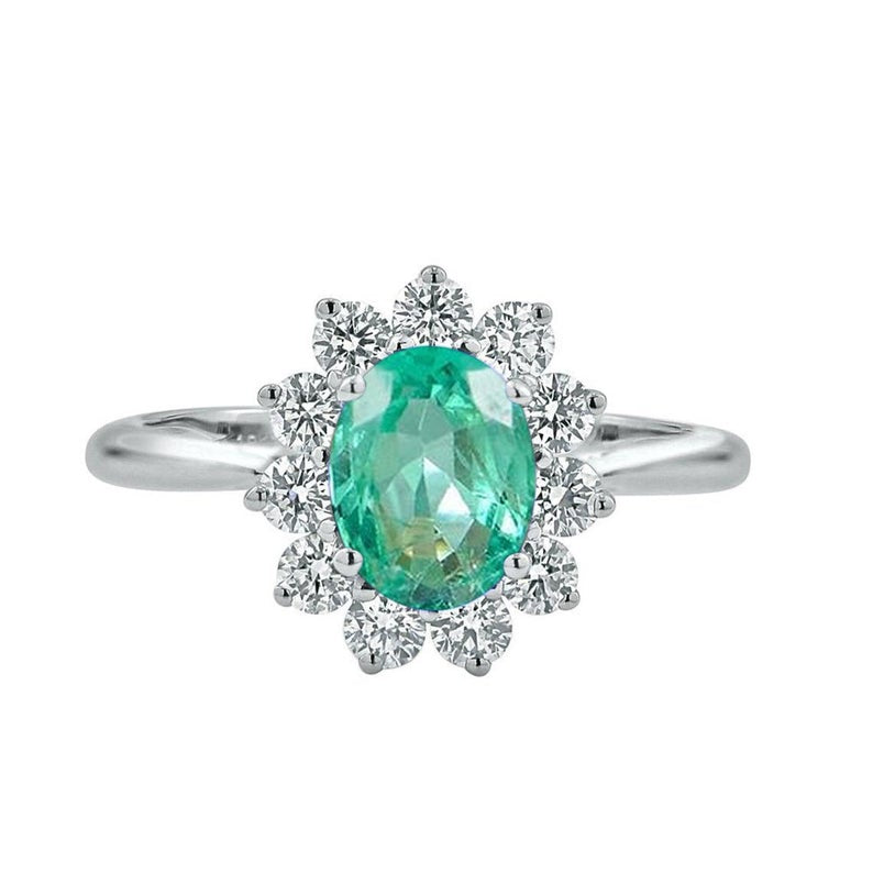 1 CT Oval Cut Green Emerald Diamond White Gold Over On 925 Sterling Silver Halo Anniversary Gift Ring