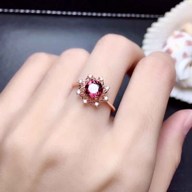 Ct Round Cut Pink Tourmaline Gorgeous Floral Ring Rose Gold Over