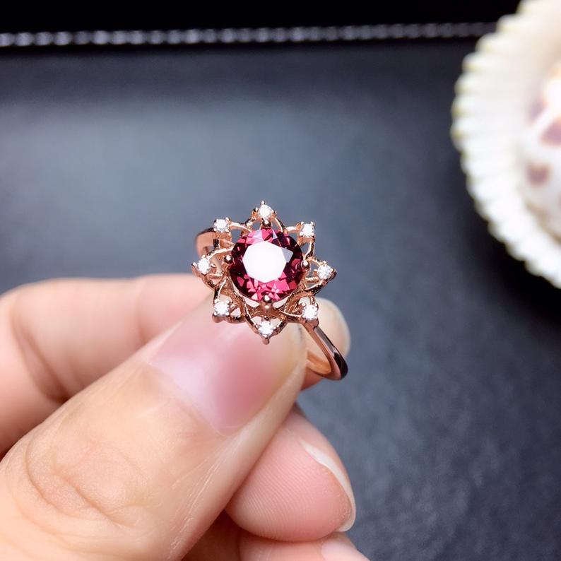 1 Ct Round Cut Pink Tourmaline Gorgeous Floral Ring Rose Gold Over On 925 Sterling Silver